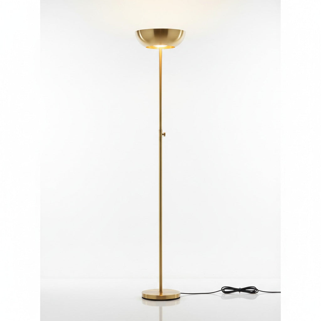 Torchiere floor lamp brass finish with frosted glass bowl shade uplight 72 inches